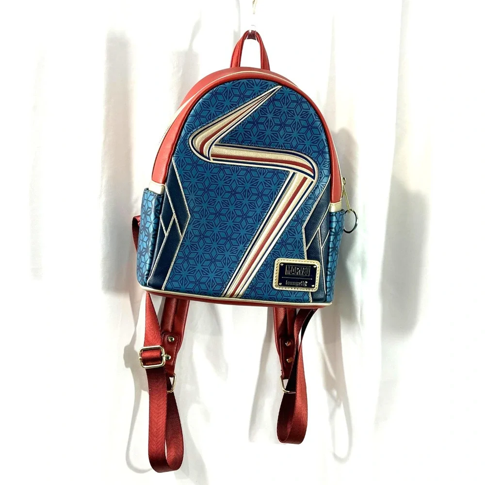 Marvel Loungefly Captain Marvel Mini Backpack Blue Red Gold Geometric Pattern